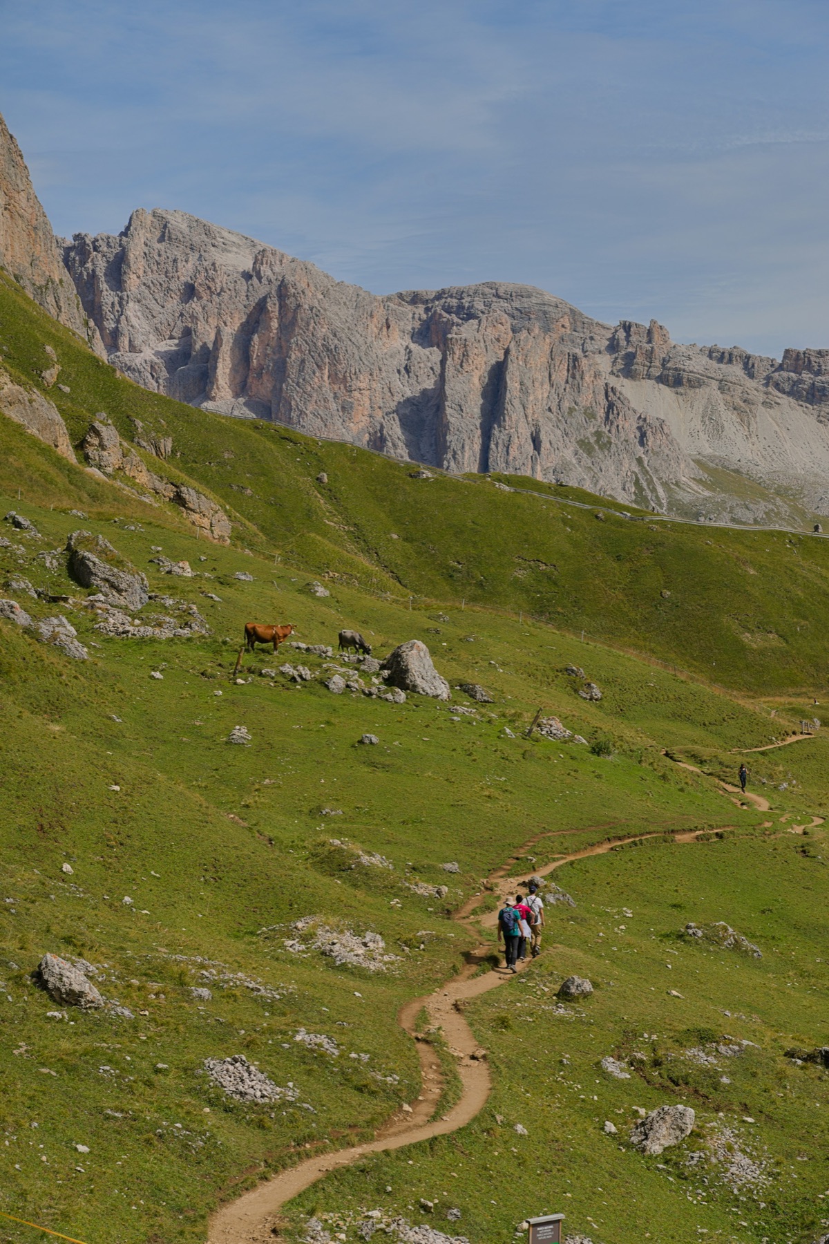 Escursionisti su un sentiero delle Dolomiti